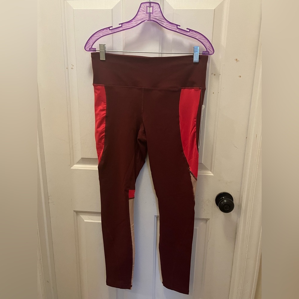 NWT Shape Women’s GPS Colorblock Mesh Leggings - Tawny/Rose/Taupe - Sz Medium